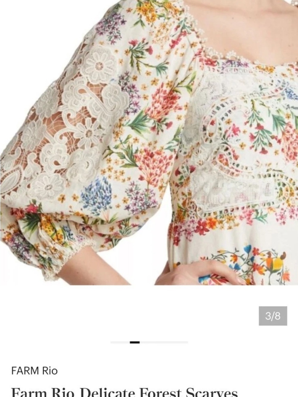 Farm Rio Forest Scarves Lace Billowy Sleeve Embroidered Minidress SZ Large - Picture 8 of 8